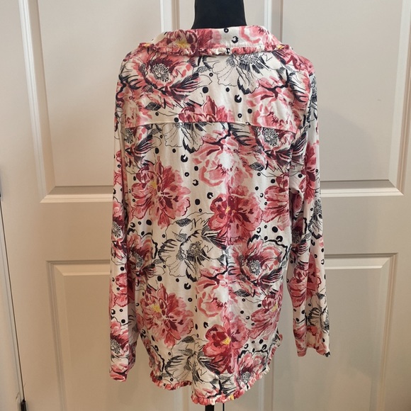 Soft Surroundings Cottagecore Button Down Floral with Ruffle Trim Sleep Top - Picture 4 of 6